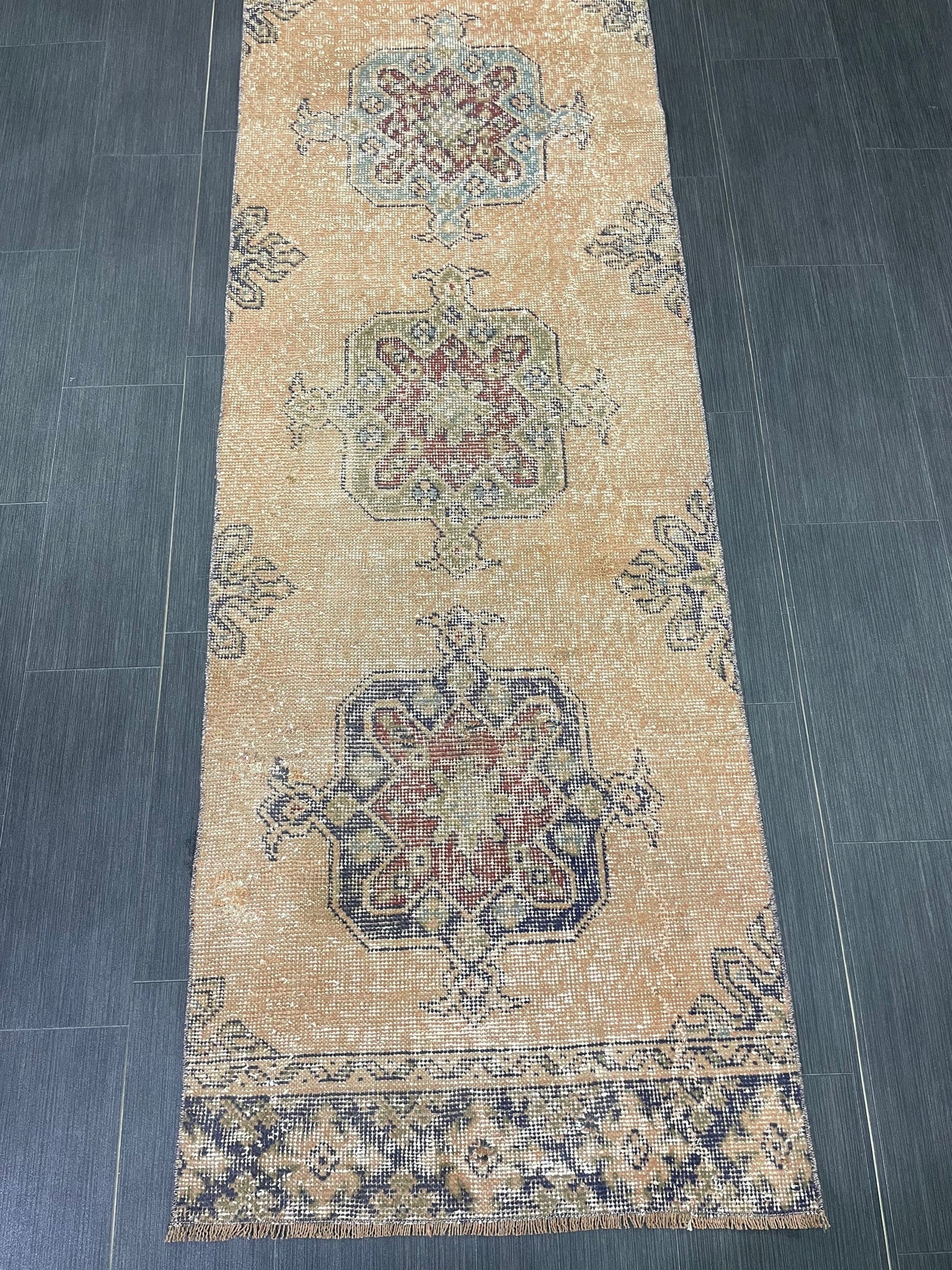 Oushak Runner Rug 2.6 x 11.4 Turkish Runner Rug Distressed Vintage Runner Rug Hallway Runner Rug Kitchen Runner Rug Wool Staircase Runner