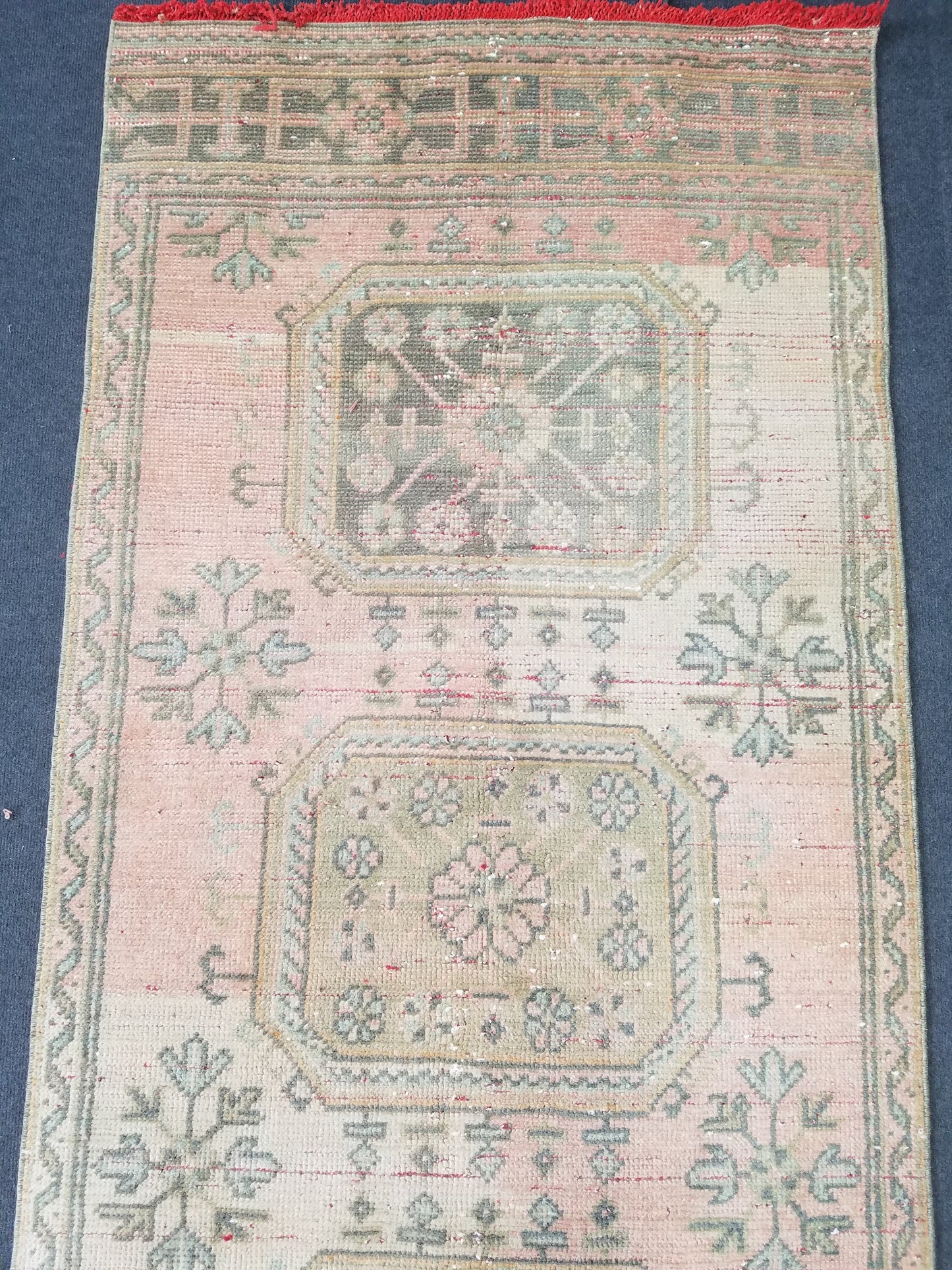 11'x3'2 oushak turkish runner rug, vintage runner rug, vintage oushak runner, vintage anatolian  runnerrug,unique hand made rug,kitchen rug