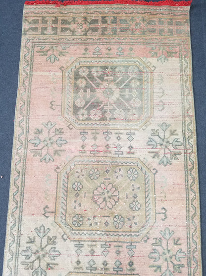 11'x3'2 oushak turkish runner rug, vintage runner rug, vintage oushak runner, vintage anatolian  runnerrug,unique hand made rug,kitchen rug