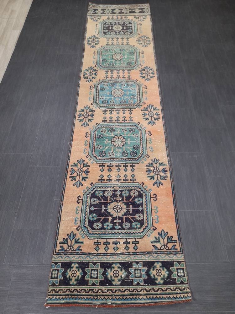 2.9 x 11.8 wool Oushak Runner Rug Turkish Runner Rug Vintage Runner Rug 3x12 Hallway Runner Rug Kitchen Runner Rug Handmade Wool Runner Rug