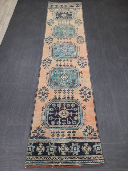 2.9 x 11.8 wool Oushak Runner Rug Turkish Runner Rug Vintage Runner Rug 3x12 Hallway Runner Rug Kitchen Runner Rug Handmade Wool Runner Rug