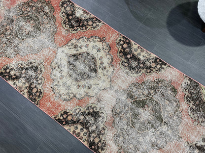 Turkish Distressed Runner Rug, Persian Runner 3 x 12 Rug, Vintage Runner Rug, Hallway Runner Rug,  Kitchen Runner Rug, Wool Runner Rug