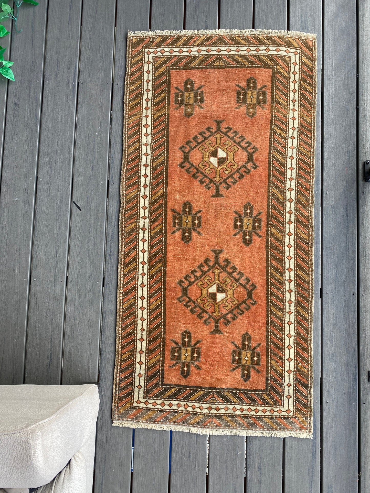 2.5x5 feet turkish small runner, vintage small rug, vintage oushak runner, kitchen hand made mini runner, wool living room bohemian runner