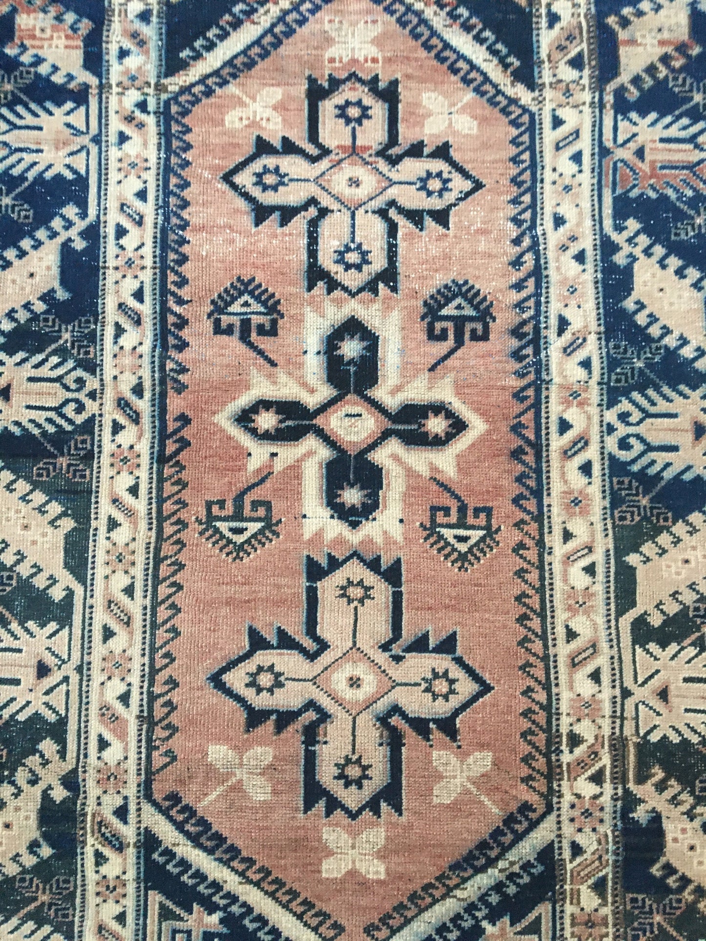 4x7 feet turkish large bedroom rug, handmade blue muted living room floor rug, vintage bathroom area rug, bohemian persian motif wool rugs