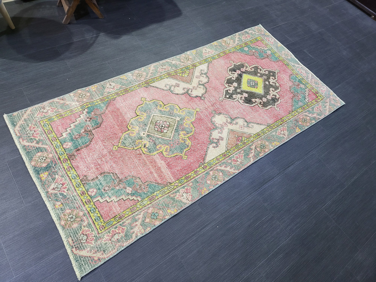 Vintage Rug,  TURKISH 3 x 6.2 HANDMADE Rug, Vintage Turkish Rug, Oushak Rug, Turkish Oushak Rug, Vintage Handknotted Rug, Wool Rug