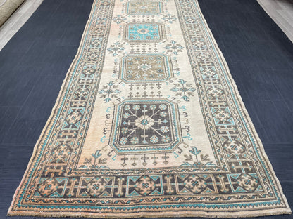 Vintage Runner Rug 4.6 x 12.6 Muted TURKISH Muted Runner Rug Vintage Oushak Runner Rug Long Runner Rug Wool Oriental Runner Handmade Runner