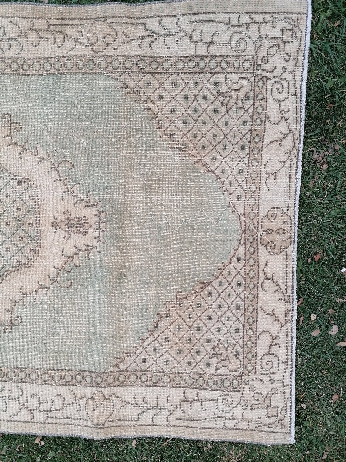 4 x 6.5 Turkısh rug green vıntage rug, vıntage turkish rug, handmade rug, distressed wool rug
