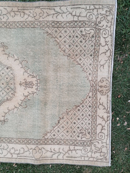 4 x 6.5 Turkısh rug green vıntage rug, vıntage turkish rug, handmade rug, distressed wool rug