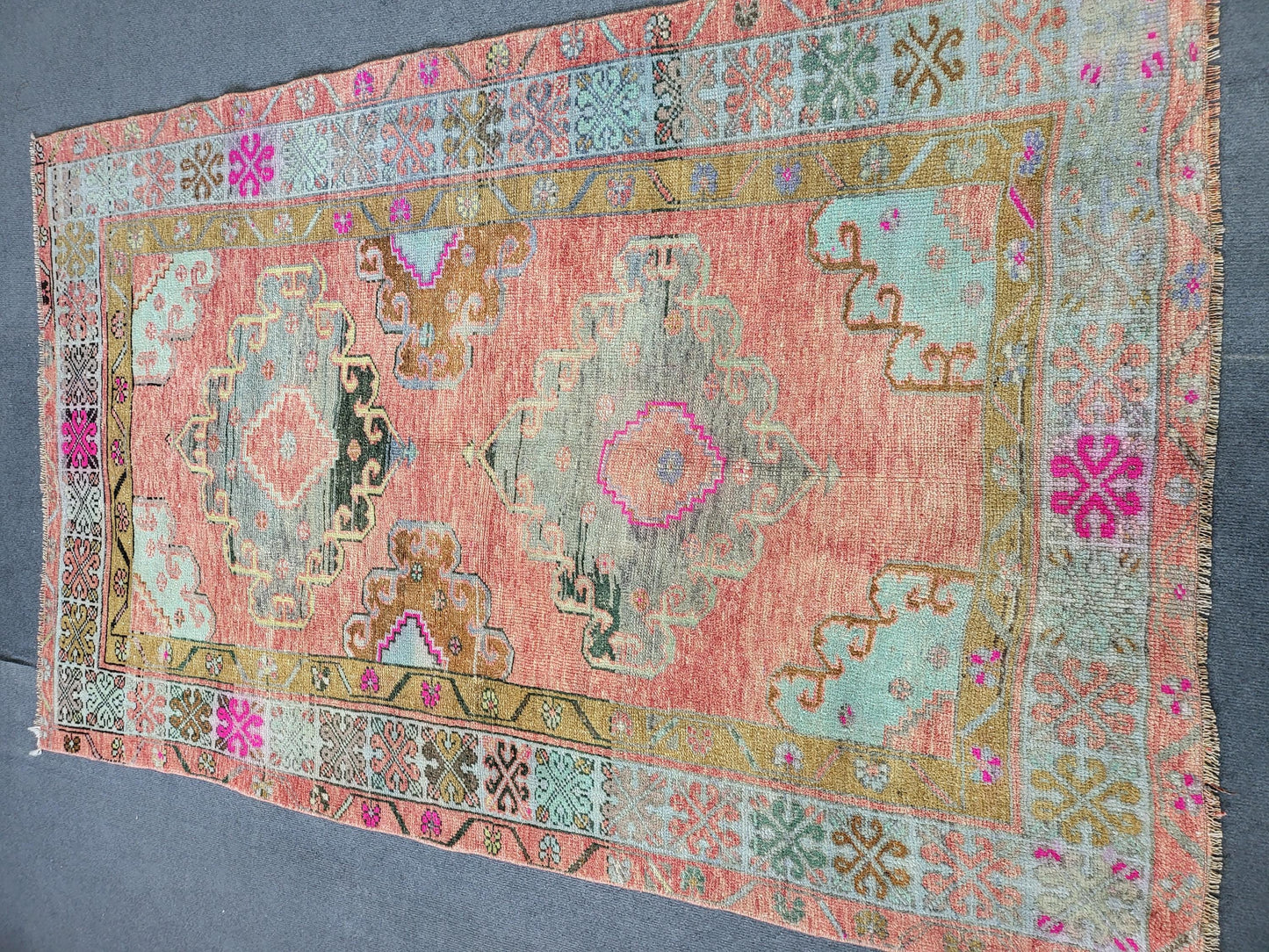 OUSHAK Rug, 3.8 x 6 TURKISH Oushak Rug Vintage Hand Knotted Rug Vintage Rug, Wool ANTIQUE Rug Handmade Rug, Vintageturkish_rug