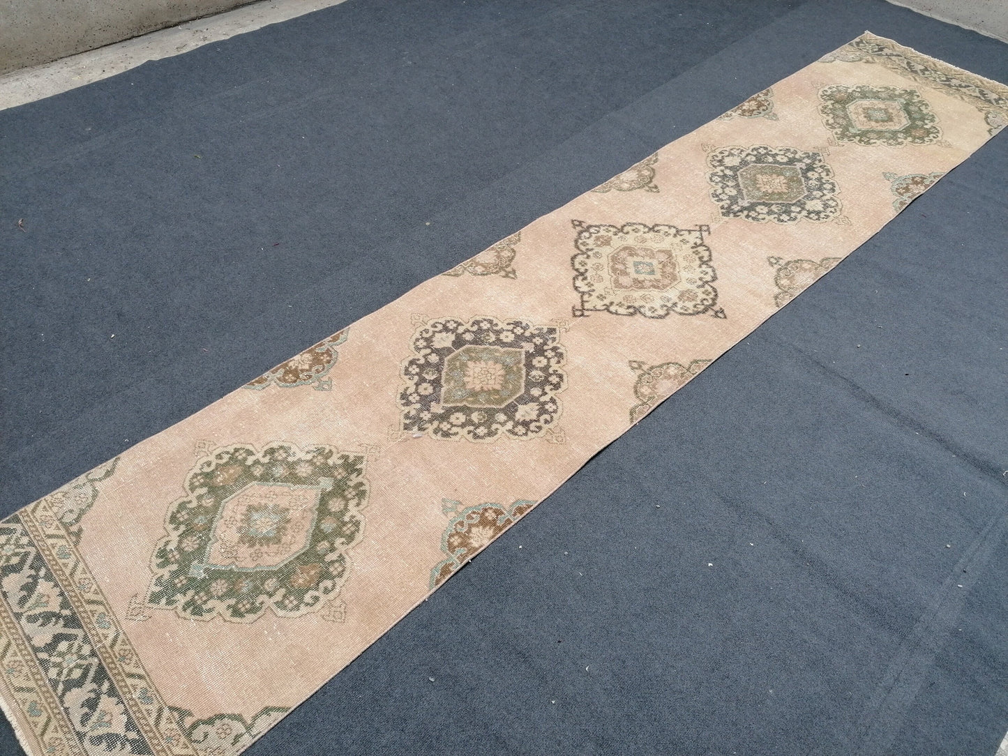 13'x2'8 runner rug, vintage turkish runner rug, oushak vintage runner rug, vintage runner rug,kitchen runner rug, vintage anatolian rug