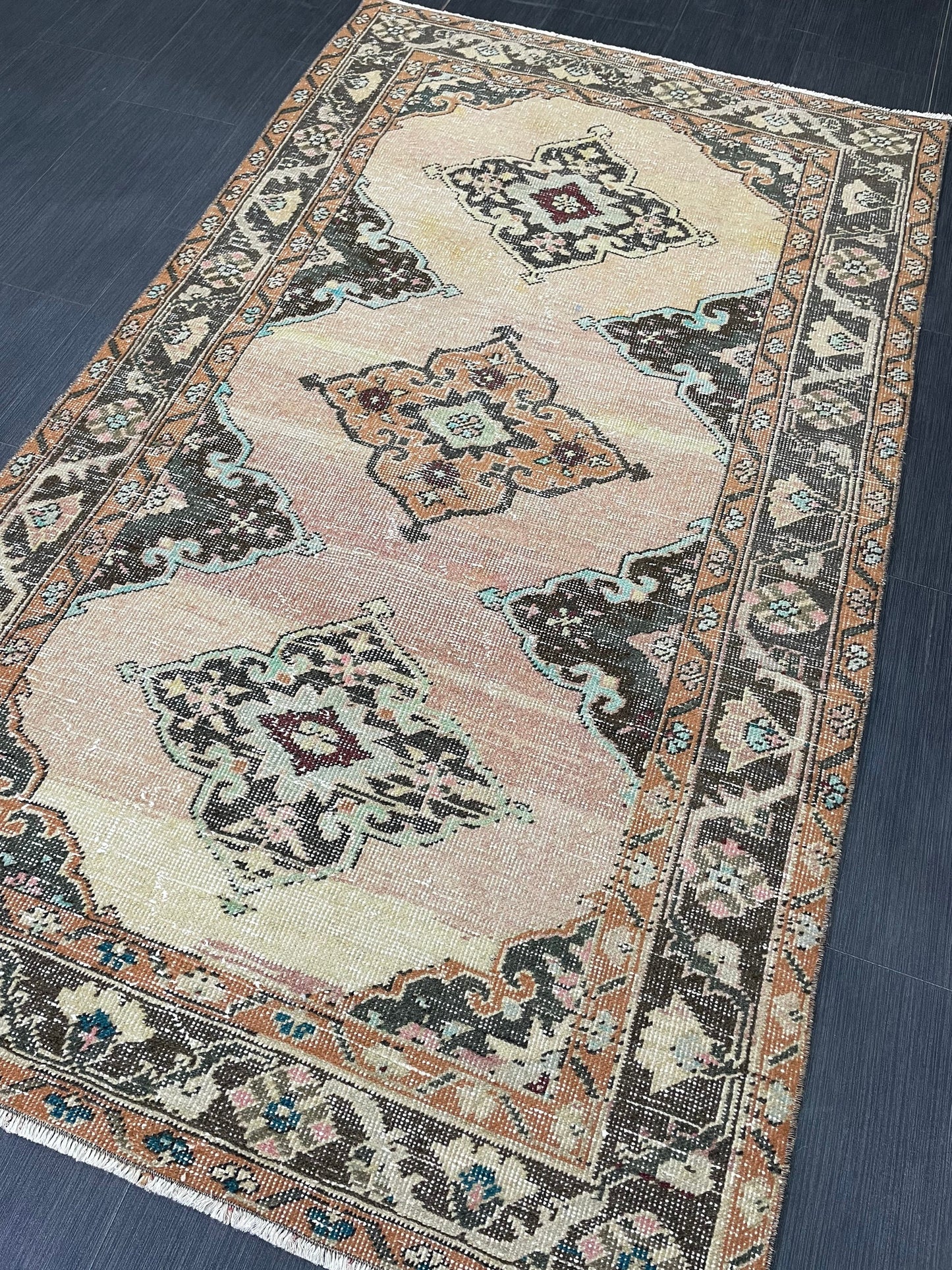 Handmade Turkish 3.8 x 6.5 Rug Handmade Rug Turkish Rug Hand Knotted Rug Muted Oushak Rug, Farmhouse Rug, Vintage Rug, Wool rug