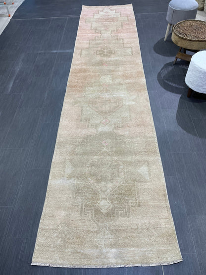 Antique Runner Rug, Persian2.8 x 12.7 Runner Rug, Wool Oushak Runner Rug, Long Turkish Runner Rug, Kitchen Runner Rug, Hallway Runner