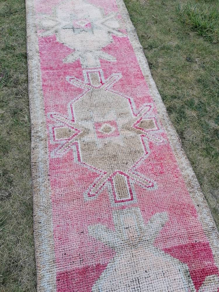 Hallway runner 2'8x10 vintage runner rug, hand made wool rug, kitchen rug, oushak rug