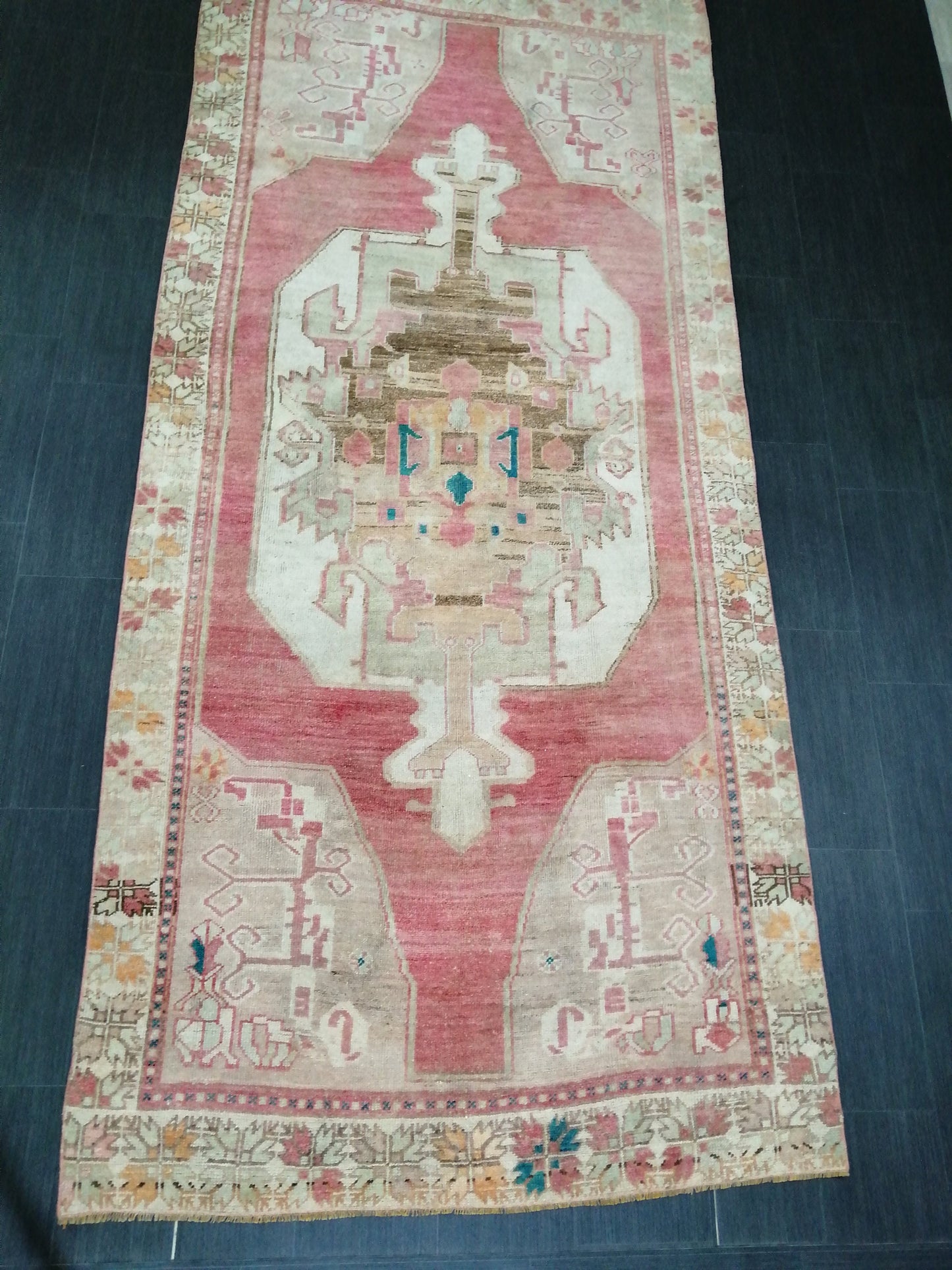 4.8 x 10.5 Wool OUSHAK RUG TURKISH Oushak Rug Vintage Oushak Runner Rug Vintage Runner Rug Wool Oushak Rug Hand Made Rug Vintage Turkish Rug