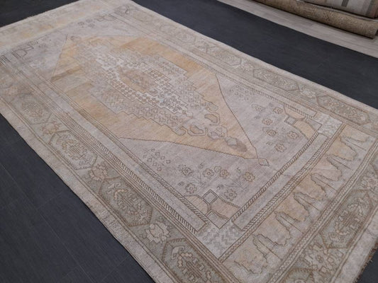 Vintage Rug Muted OUSHAK RUG 5.3 x 10.4 TURKISH Rug Modern Oushak Rug Vintage Rug Wool Rug Hand Made Rugs Vintage Turkish Rug