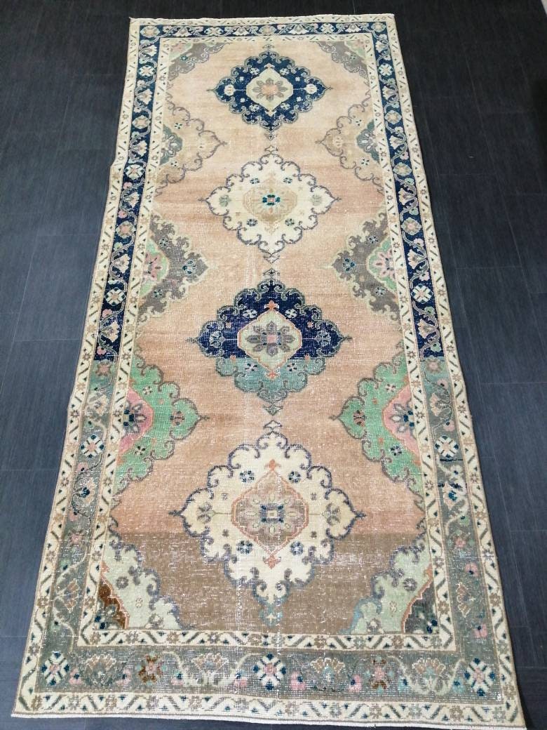 Vintage Runner Rug 4.4 x 10.2 Turkish Runner Rug Vintage Hallway Runner Rug Kitchen Runner Rug Wool Runner Rug