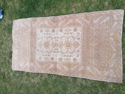 3x5 feet wool rug, faded vintage rug, oushak lounge rug, living room rug, bohemian rug, turkish rug, bathroom rug, kitchen rug, persian rug