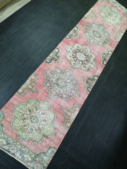 Muted RUNNER Rug, 2.8 x 12 RUNNER Rug,  Oushak Runner Rug, Vintage Turkish Rugs, Oriental Runner Rug, Turkish Oushak Runner Persian Runner