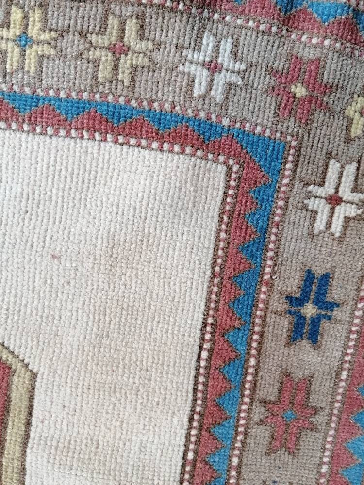 Turkish oushak wool rug 4'10x5'5 vintage handmade rug bohemian rug living room rug