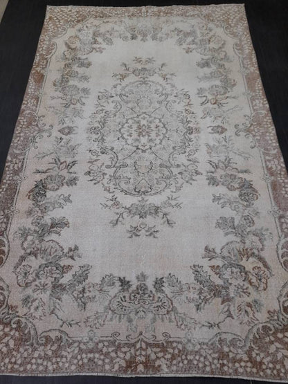 MUTED TURKISH RUG 6.4 x 10.3 Oushak Rug Vintage Oushak Rug Vintage  Rug Wool Rug Hand Made Rug Vintage Persian Rug Vintage Oriental Rug