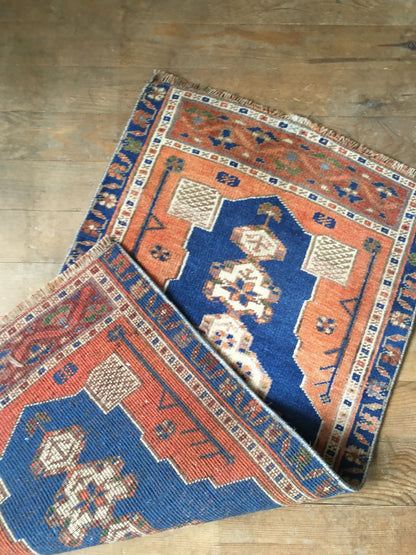 2x3 feet wool vintage small rug, handmade orange muted mini rug, kitchen small rug, turkish bathroom small rug, living room area mini rugs