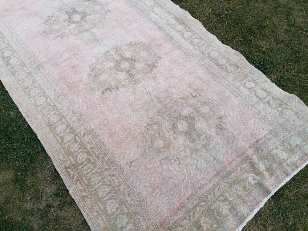 Muted vintage runner, oushak runner wool runner 5'2x12 handmade hallway runner, kitchen vintage anatolian rug