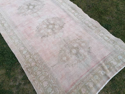 Muted vintage runner, oushak runner wool runner 5'2x12 handmade hallway runner, kitchen vintage anatolian rug