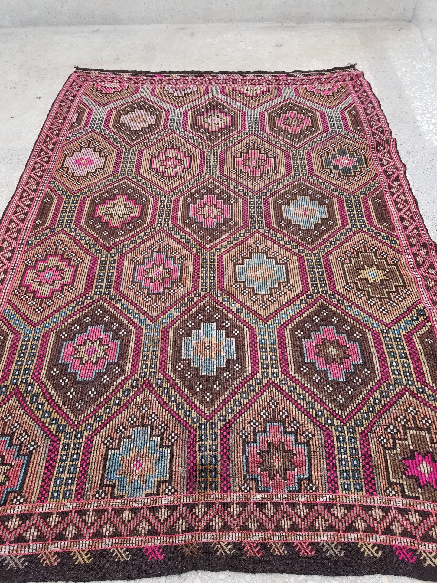9'5x6'6 flatwoven with embroidery rug, kilim rug, turkish hand made rugs vintage turkish rugs oushak rug vintage oushak rug, wool rug