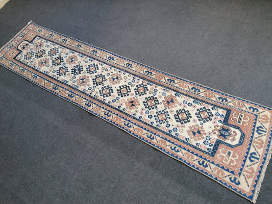 9'7x2'3 oushak runner rug,muted soft colors rug,vintage runner rug turkish oushak rug rustic  tribal rug retro style rug hallway rug