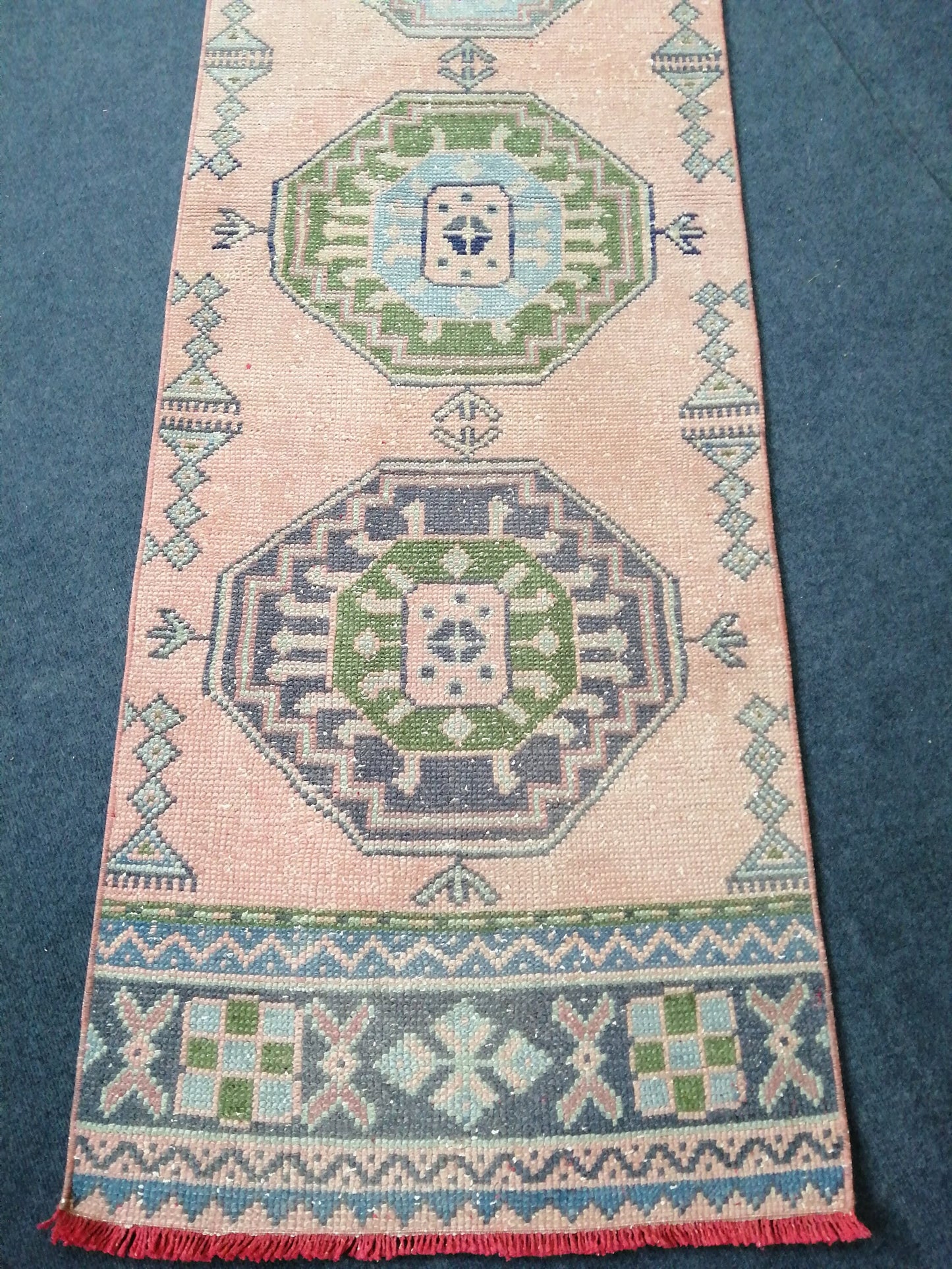 2.3 x 11.2 Oushak Runner Turkish Runner Rug Vintage Runner Rug Hallway Runner Rug Turkish Rug Runner Wool Runner Rug Green and Pink Runner