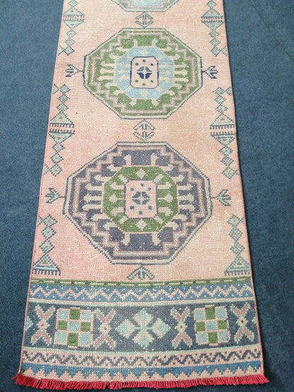 2.3 x 11.2 Oushak Runner Turkish Runner Rug Vintage Runner Rug Hallway Runner Rug Turkish Rug Runner Wool Runner Rug Green and Pink Runner