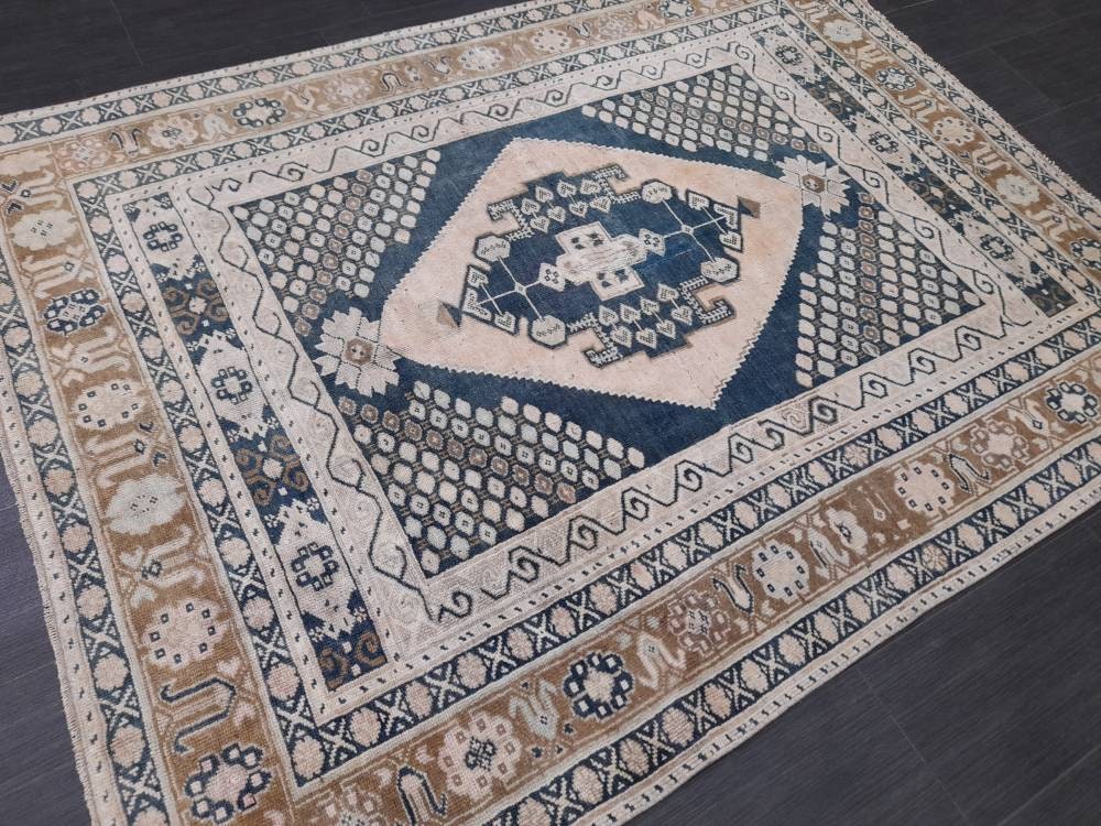 Wool Oushak Rug Vintage Rug Muted Vintage 5 x 6.8 Rug Wool Oriental Rug Hand Made Rug Vintage Turkish Rug 5x7 Muted Persian Wool Rug