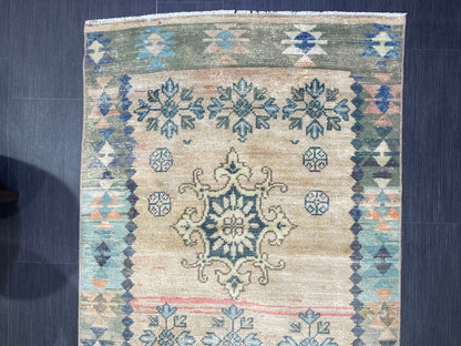 Vintage Runner Rug, 3x9 TURKISH Muted Runner Rug, Vintage Oushak Runner Rug, Quality Fine Runner Rug,Wool Oriental Runner Antique Runner Rug