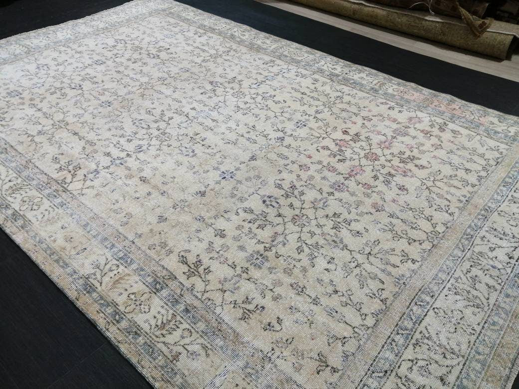 Muted Vintage Rug 6.6 x 10.4 Neutral Antique Rug Vintage Turkish  Rug Wool Oriental Rug Muted Persian Hand Made Rugs Vintage Turkish Rug