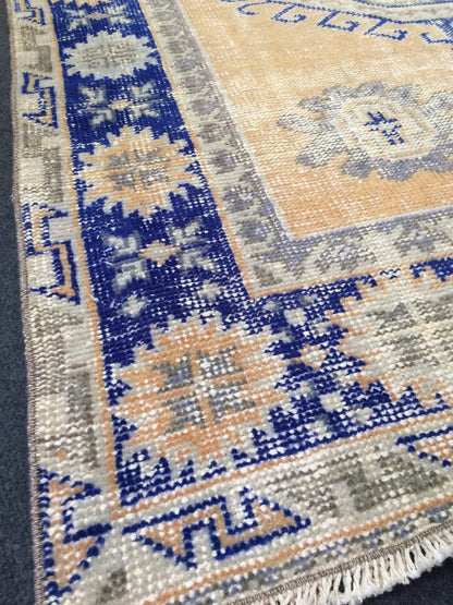 13.3 x 4.6 Oushak Runner Rug Turkish Runner Rug Vintage Runner Rug Hallway Runner Rug Kitchen Runner Rug Wool Runner Rug Wool blue dyes