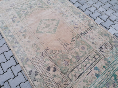 Oushak vintage rug 5x8'8 turkish living room rug, wool handmade rug