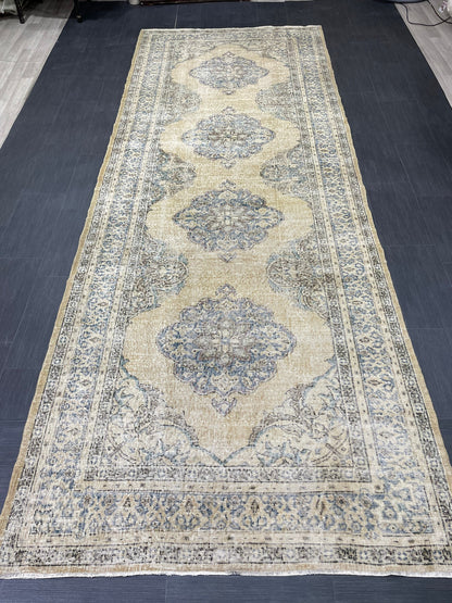 Vintage Hand Knotted Rug Vintage 5x13 Runner Oushak Runner Rug Turkish Runner Rug Vintage Runner Rug Star Kitchen Runner Natural Wool