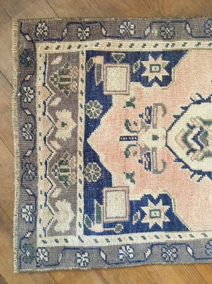 2x3 feet turkish small rug, vintage blue bedroom mini rug, oushak kitchen area small rug, handmade wool bath mat rug,entryway tiny muted rug