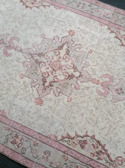 5.5x9.7 Large vintage pink pastel rug  oushak handmade wool rug, muted area rug, bohemian rug