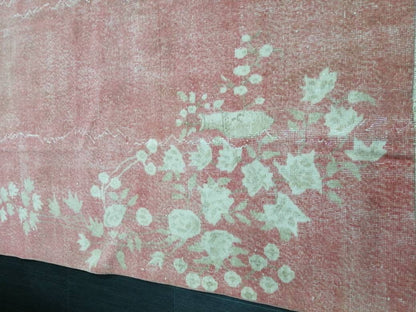 Pink Vintage Rug 6.6 x 10.6 TURKISH HAND MADE Rugs   Vintage Turkish Rugs  Pink Orient Rug Persian Rug, Vintage Oushak Rug, Wool Rug