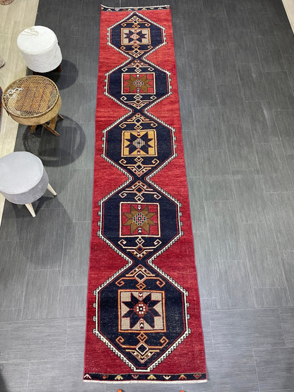 Wool Vintage Runner Rug, Turkish Runner 2.6 x 12.2 Rug, Orienta Runner Rug, Vintage Runner Rug, Hallway Runner Rug Kitchen Runner.