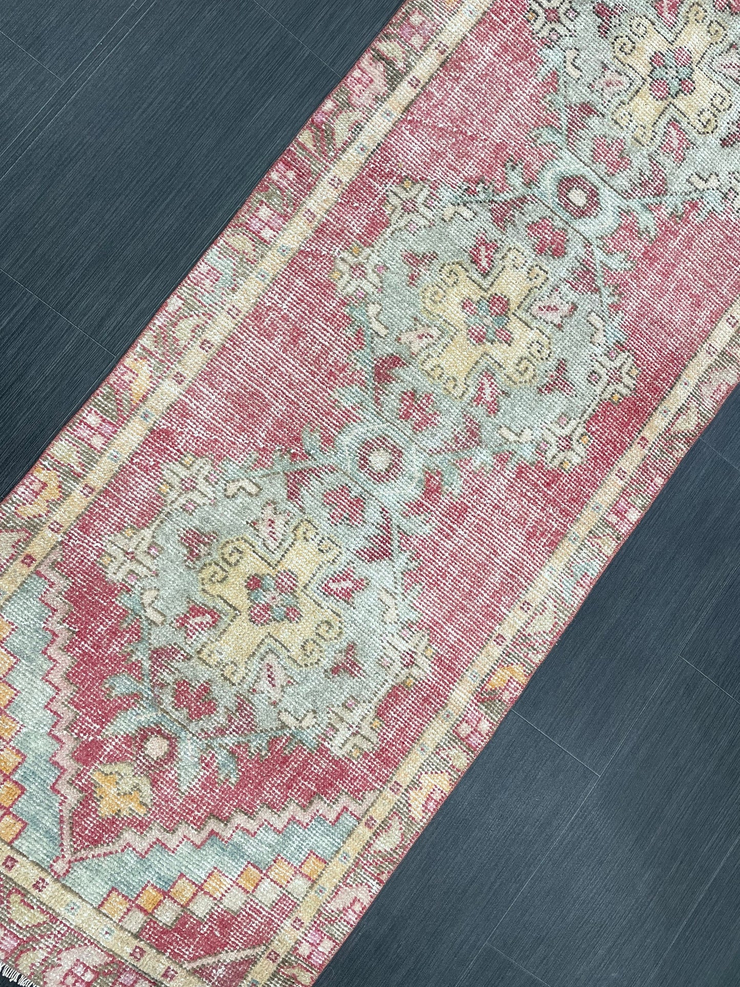 Short Vintage Runner Rug 2.4 x 8.5 Hand Knotted Runner Rug Turkish Runner Rug Vintage Runner Rug Hallway Runner Rug Wool Kitchen Runner