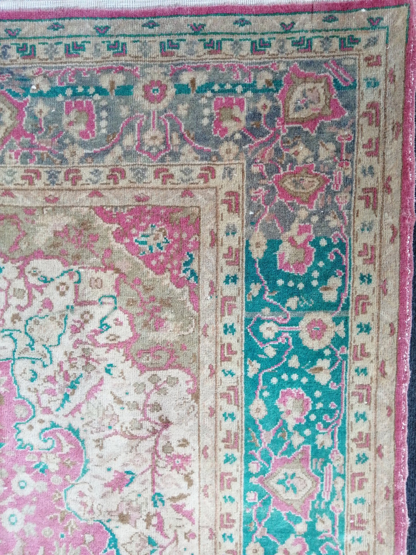 7 x 9.5 Persian RUG Vintage TURKISH Pink Green Oriental Rug Vintage  Vintage Runner Rug Wool Oushak Rug Handmade Rug Hand Knotted Rug