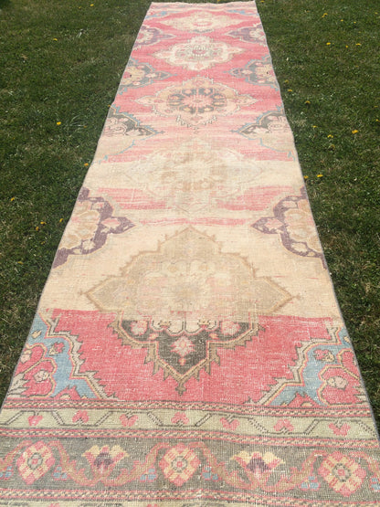 13 x 3 VINTAGE RUNNER Rug, Muted Vintage Turkish Runner Rug, Oushak Runner Rug, Hand woven Rug, High Quality wool runner Rug,3x13 Runner