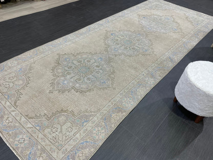 Muted Vintage Runner Rug Turkish Oushak 4.2 x 10.7 Runner Rug Handmade Runner Rug Hallway Runner Rug Kitchen Runner Rug Wool Runner Rug