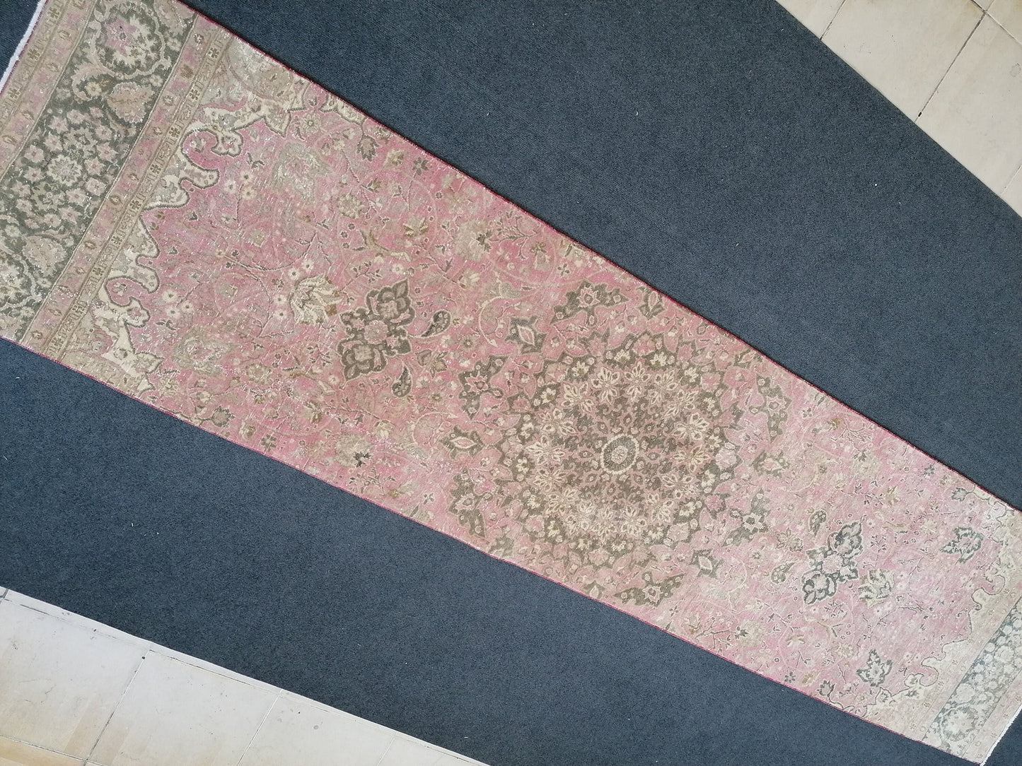 Turkish runner rug 10'7x2'7 pink runner rug, vintage oushak runner  kitchen runner rug, hallway runner rug, vintage runner oushak runner rug
