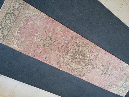 Turkish runner rug 10'7x2'7 pink runner rug, vintage oushak runner  kitchen runner rug, hallway runner rug, vintage runner oushak runner rug