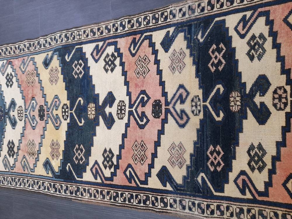 Vintage Runner RUG Navy Blue TURKISH 3x8 Rug Vintage Oushak Runner Rug Vintage Oriental Runner Rug Vintage Persian Hand Made Runner Rugs