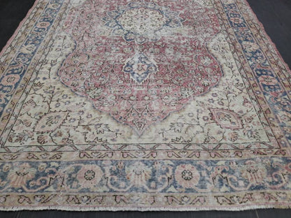Vintage Turkish Rug 6.6 x 10 Red Vintage Persian Rug Muted Vintage Rug Wool Muted Oushak Rug Hand Made Rugs Vintage Distressed Turkish Rug