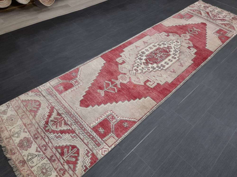 Vintage Oushak Runner Rug Turkish Runner Rug 2.8 x 11 Vintage Runner Rug Hallway Runner Rug Kitchen Runner Wool Runner Rug Wool Oriental Rug